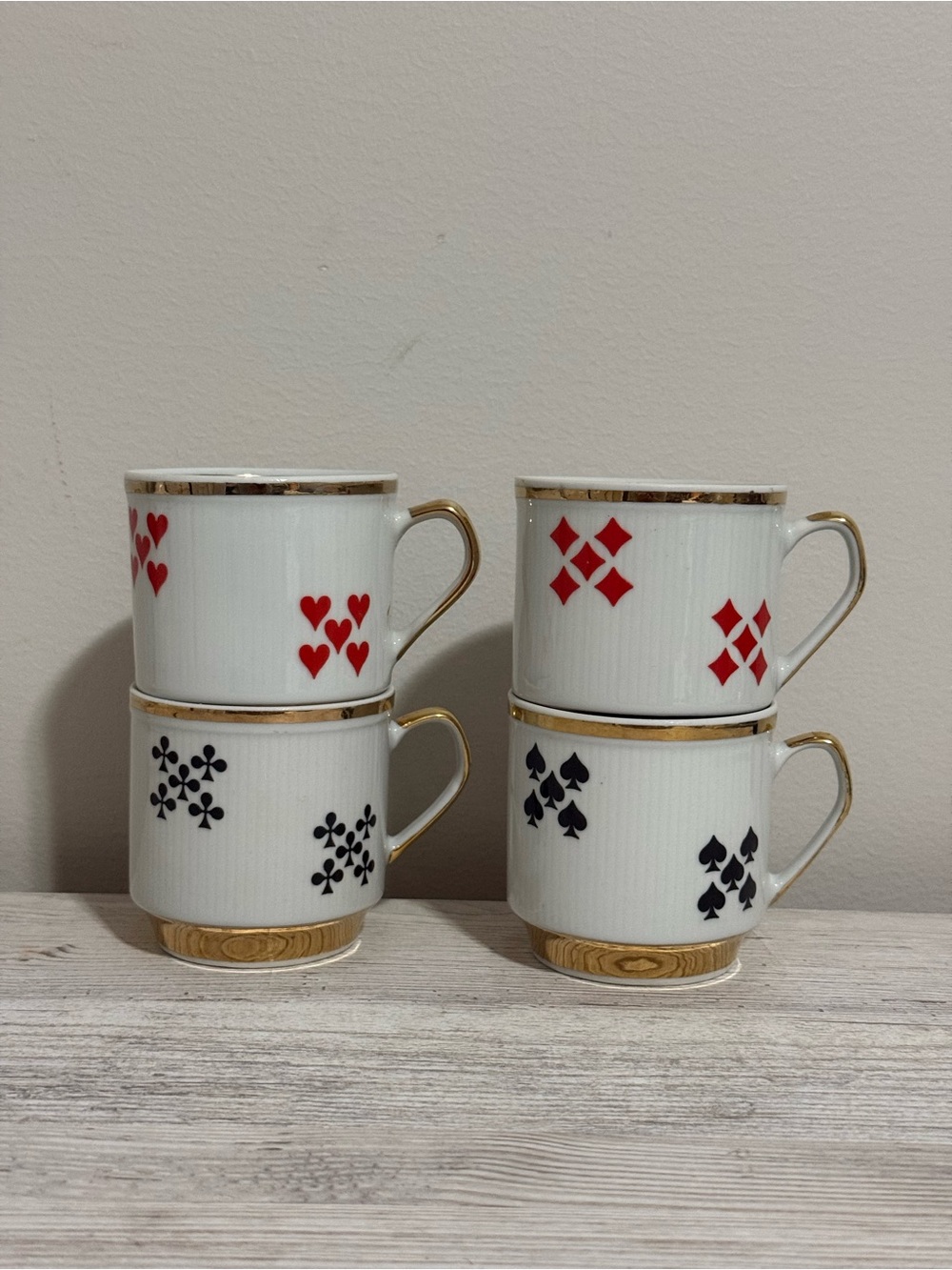 Made in Poland Gold-Trim Playing Card Porcelain Mugs - Set of 4